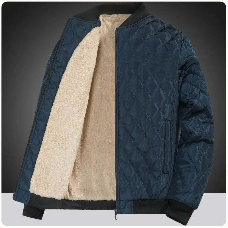 

Fleece thick men's cotton jacket 2025 new winter warm trend diamond pattern baseball jacket, men's fashion windproof cotton Coat