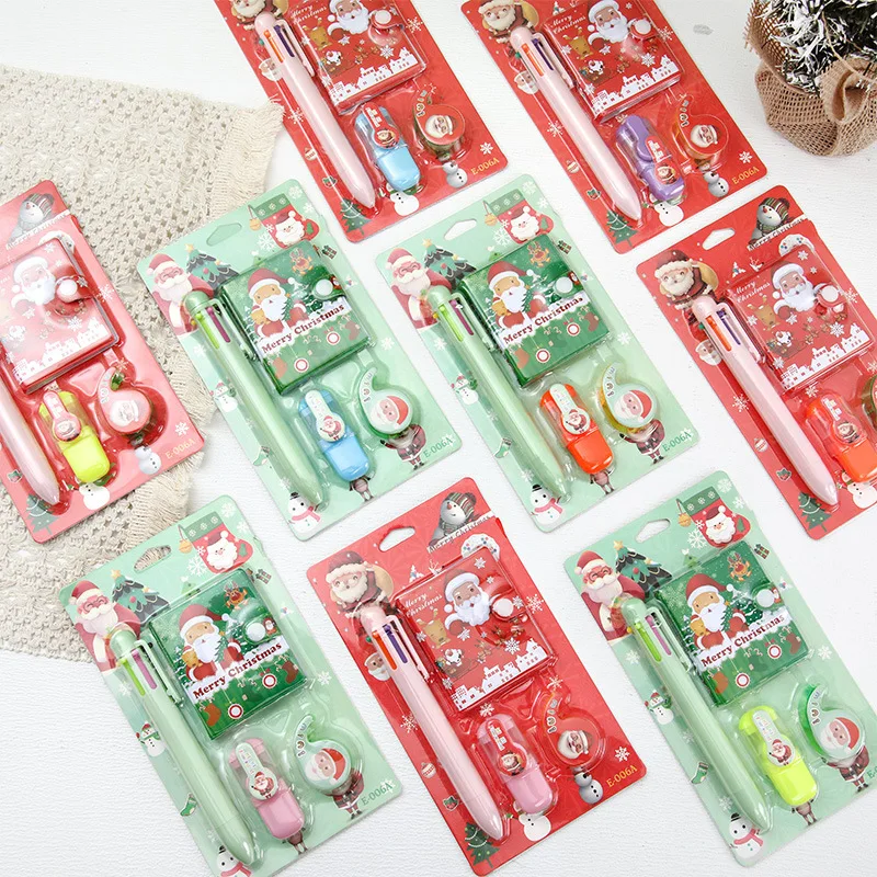 4pcs Christmas Stationery Set Children\'s Christmas Holiday Gift 10 Color Gel Pen Notebook Student School Stationery Supplies