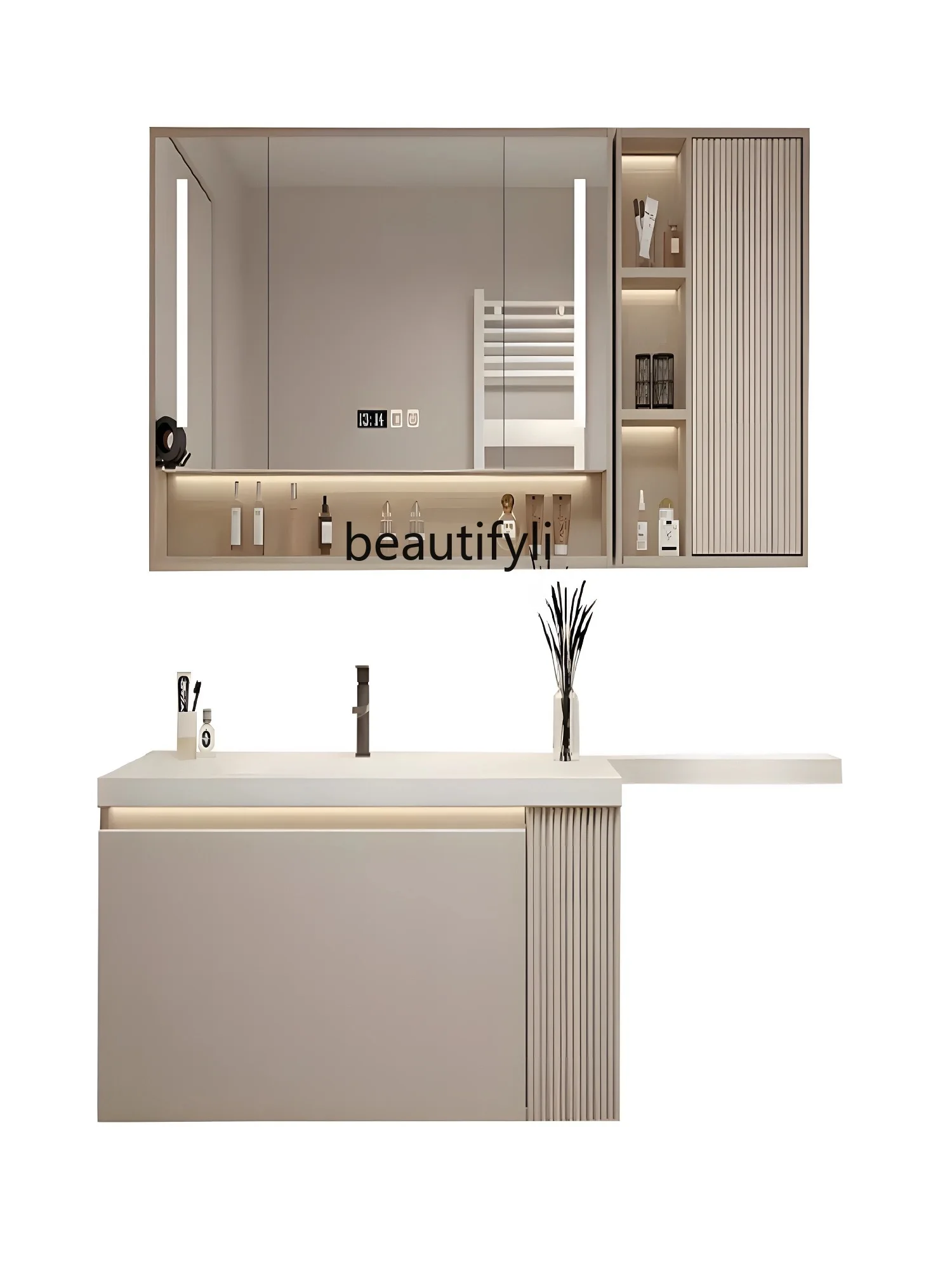 Bathroom Cabinet Italian Stone Plate Seamless Ceramic Bathroom Simple Wash Face Handheld Transceiver Pool Basin Custom Oak Wood