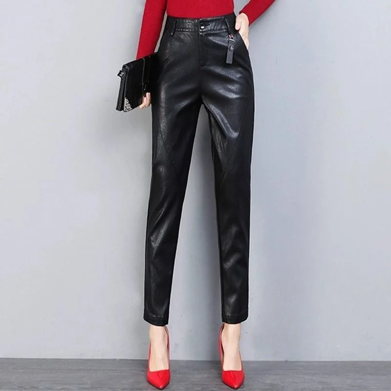 

Women's PU Leather Pants Black Loose High Waist Female Trousers Baggy Clothing Elegant Sale Slacks 90s Korean Fashion Aesthetic