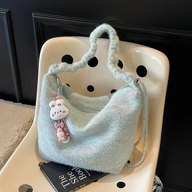 

Yarn Sewing Small Fresh Crossbody Bags Spring New Large Capacity 2025 Brand Bags for Women Versatile Zipper Solid Shoulder Bags