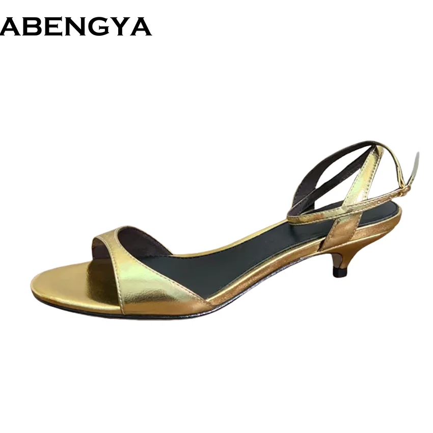 

Летние босоножки на каблуке «котенок», женская обувь из натуральной кожи с ремешком на щиколотке, вечерние туфли, женские сандалии-гладиаторы на высоком подиуме