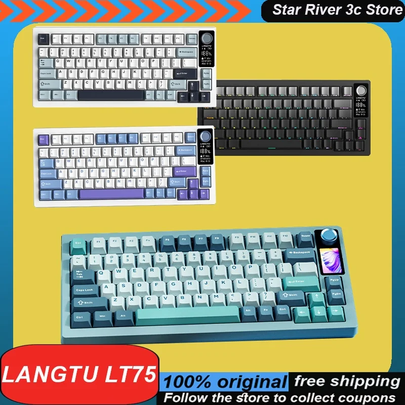 

Langtu Lt75 Mechanical Keyboard Wireless 3mode Multifunctional Knob 80keys Pbt Hot Swappable Rgb Customized Gaming Keyboard Gift