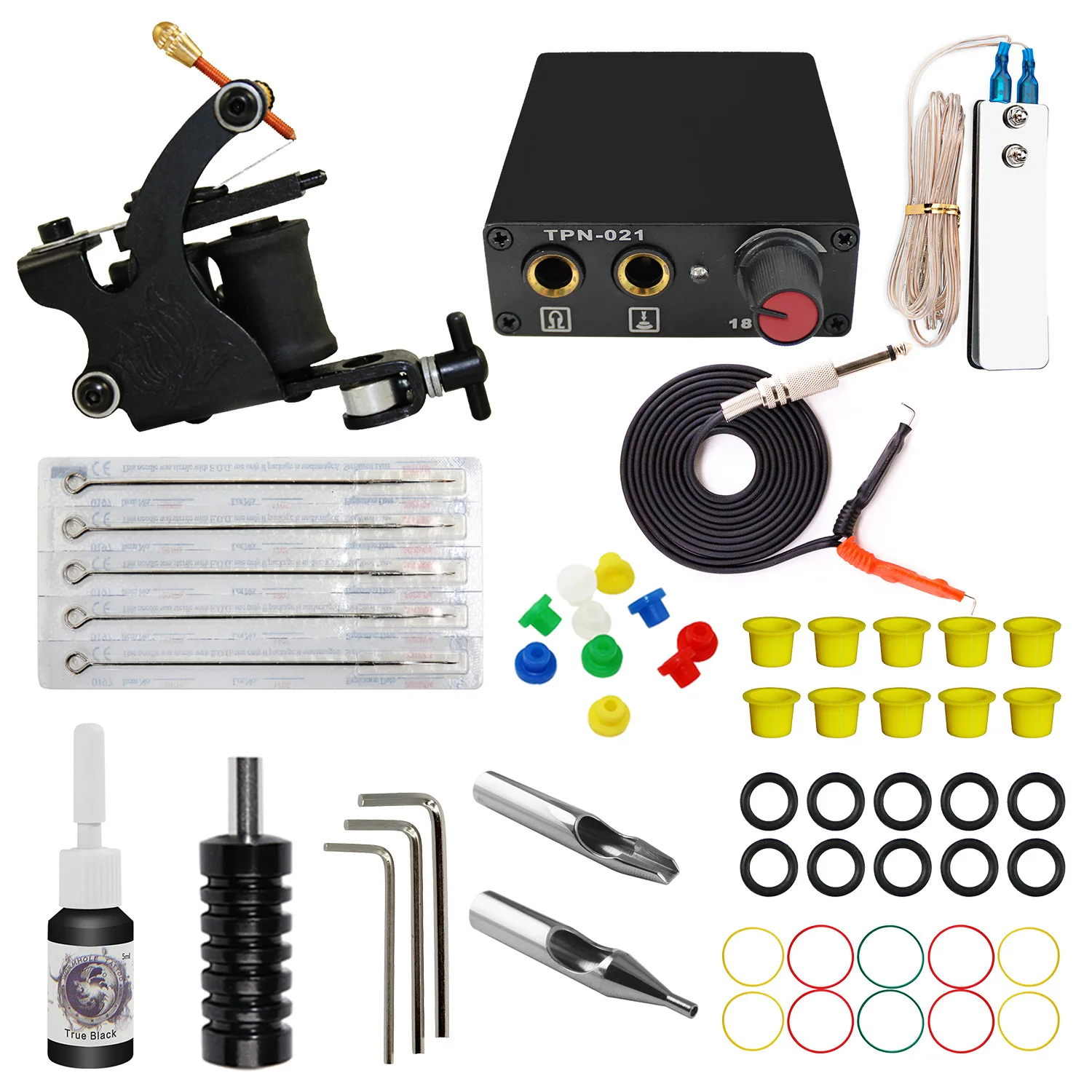 

Black stand-alone mini tattoo power supply double coil tattoo machine set with color material disposable tattoo needle tool