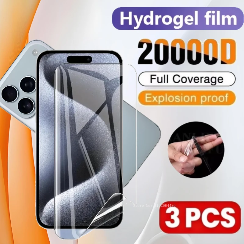 

3Pcs Ultra HD Hydrogel Film for iPhone 17 16 15 14 13 12 11 Pro Max 16E Air Screen Protector for iPhone 16 15 14 Plus 12 13 Mini
