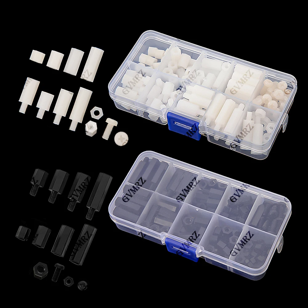 120PCS/box M4 Plastic Nylon Hex Hexagon Spacer Column Stand off Screw Nut Washer Kit Set for PCB Motherboard M4 Black White