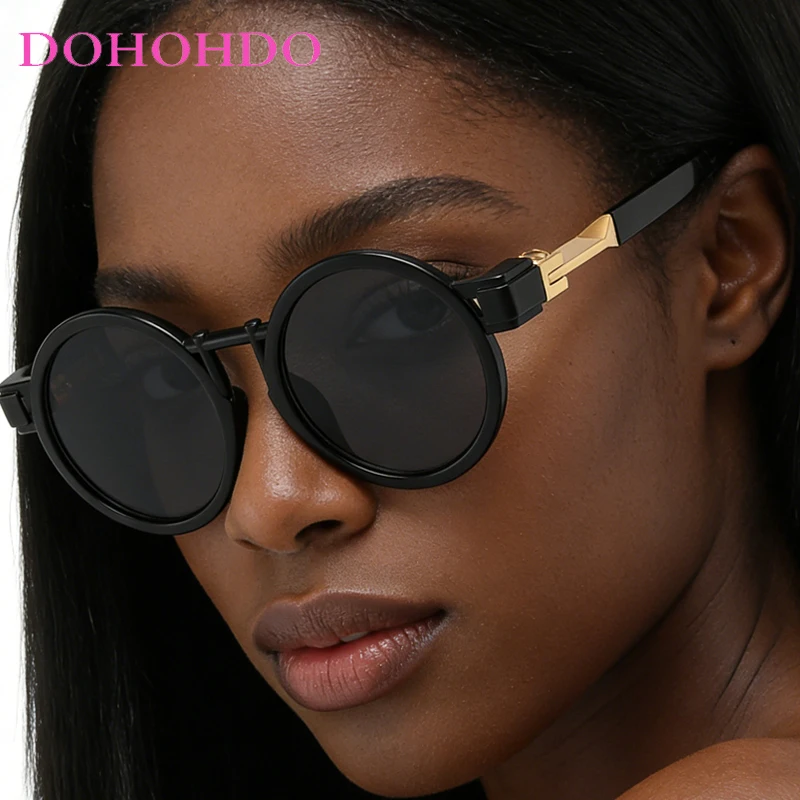 

2026 Fashion Round Punk Sunglasses Women Retro Brand Design Shades UV400 Men Trending Clear Gradient Sun Glasses Gafas de sol
