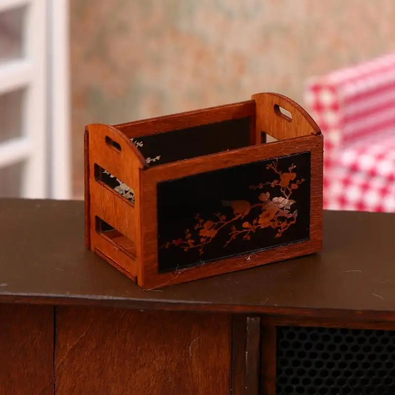 Estante en miniatura para casa de muñecas, cesta de almacenamiento, muebles, modelo de decoración para el hogar, accesorios para casa de muñecas, 1:12