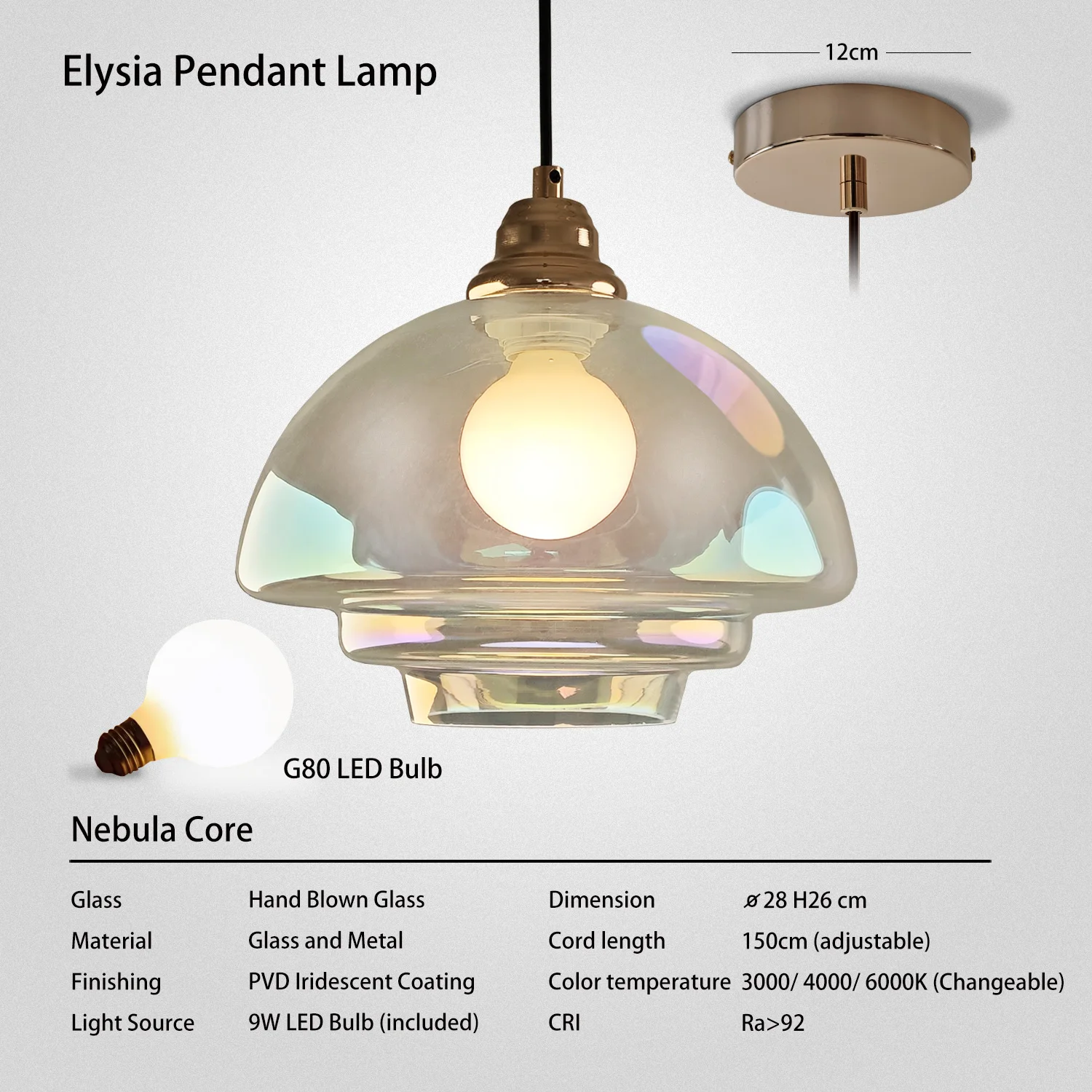 Caren Lighting Elysia Light Hanglamp van mondgeblazen glas Iridescent Glow eetkamerverlichting Scandinavische hanglamp voor keukeneilandverlichting