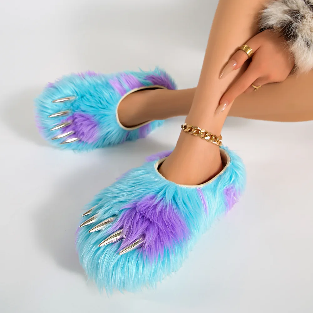 

Women Summer and Autumn New Creative Wool-like Claw Slippers Thick-soled Fuzzy Muller Shoes Non-slip Lightweight Home Slipper