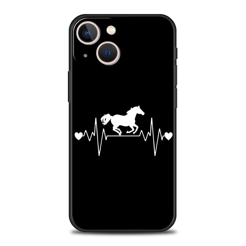 Animal Art Horse Luxury Phone Case For iPhone 15 16 14 13 12 mini 11 Pro Max XS X XR 7 8 Plus Soft Silicone Black  Cover Funda