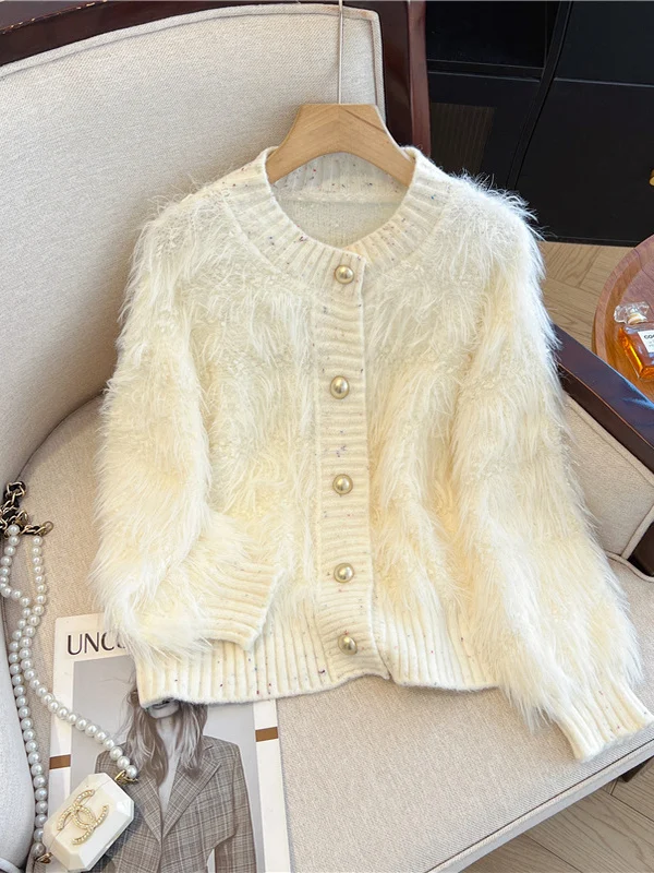 

Мягкий вязаный свитер из искусственного меха, пальто, женская осенне-зимняя верхняя одежда с кисточками, повседневный удобный трикотаж, легкий вес