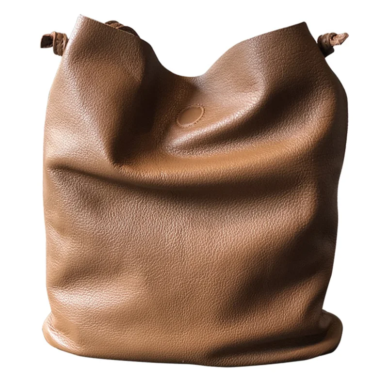 

Bag women's new large-capacity first layer cowhide bucket bag soft leather Japanese and Korean one-shoulder messenger bag women