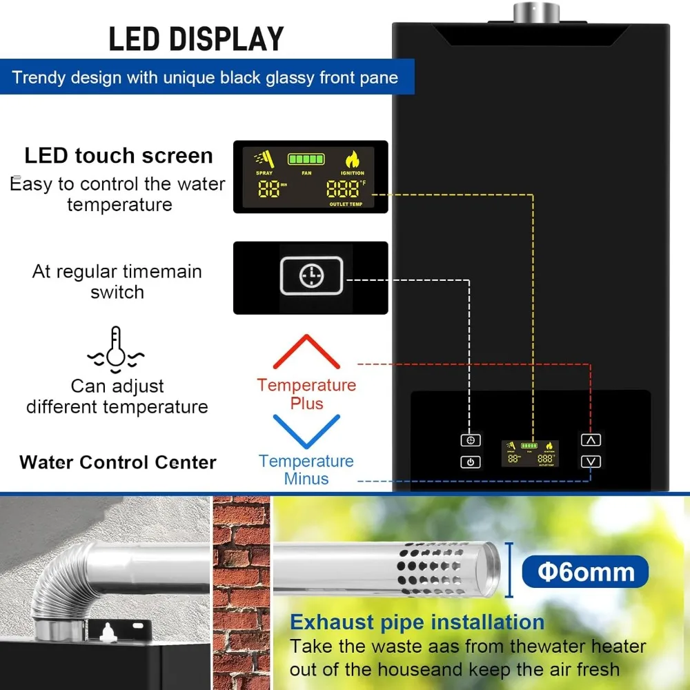 Tankless Water Heater Natural Gas,4.74GPM 18L Indoor,Instant Hot Gas Water Heater,Constant Natural Water Heater (Black)