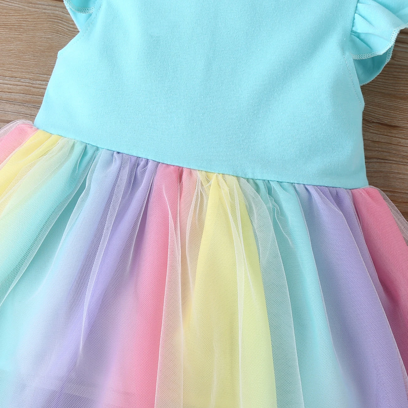 New Summer Baby Girls Tutu Dress Children Party Little Girl Kids Clothes Flying Sleeve Princess Rainbow Patchwork Outfits Dress