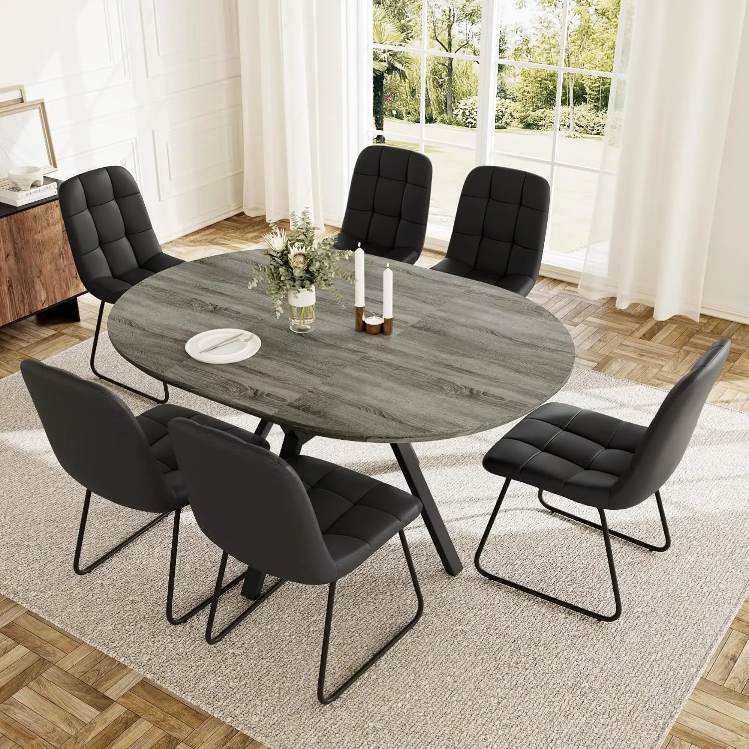 Extendable Round Dining Table Set for 6 People 43.3