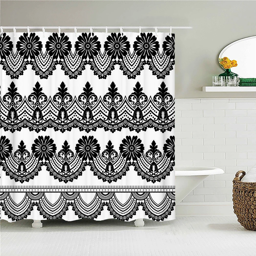 Black White Geometry Shower Curtains Waterproof Bathroom Curtain 3d Polyester Modern With Hooks Large Size 240*180cm Bath Screen