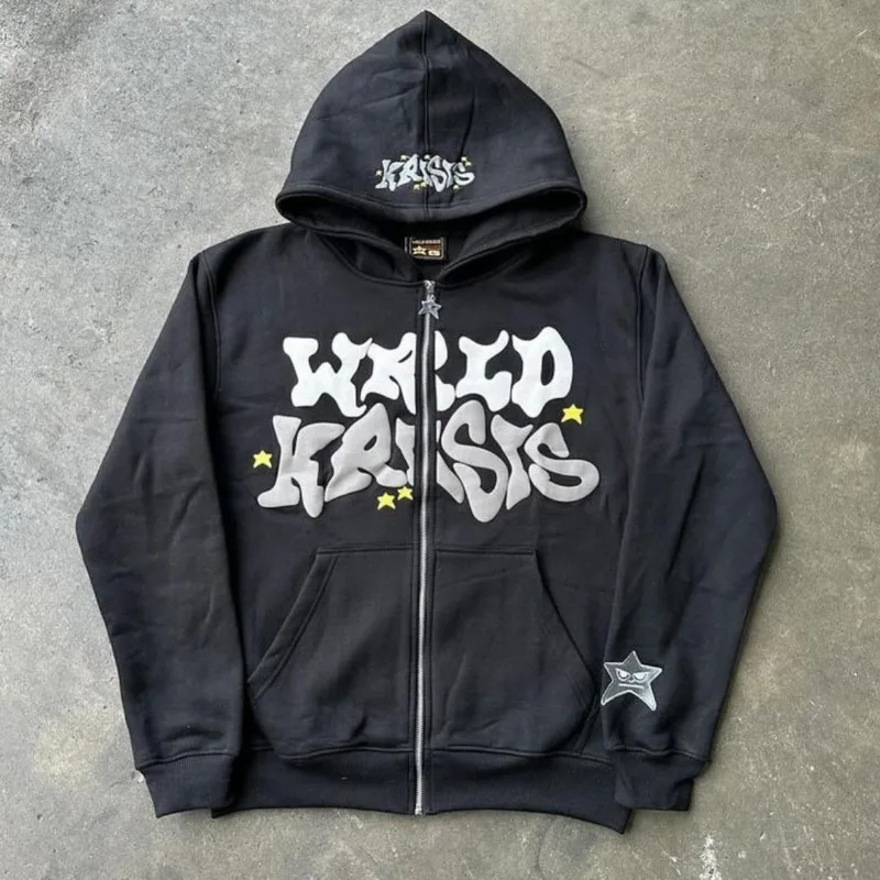 Hoodie ukuran besar pria Y2k, Hoodie jalan warna-warni Fashion huruf cetak, Hoodie ukuran besar, kaus ritsleting Hip-Hop kasual longgar, untuk pria dan wanita