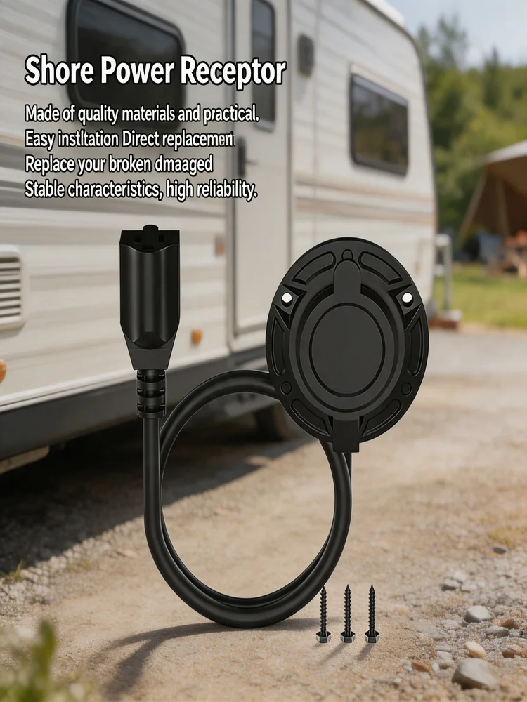 Car Shore Power Receptor For RV 15A 125V 14AWG Outdoor Electrical Systems Rear Cover Plastic Metal Accessories Tools Auto Parts