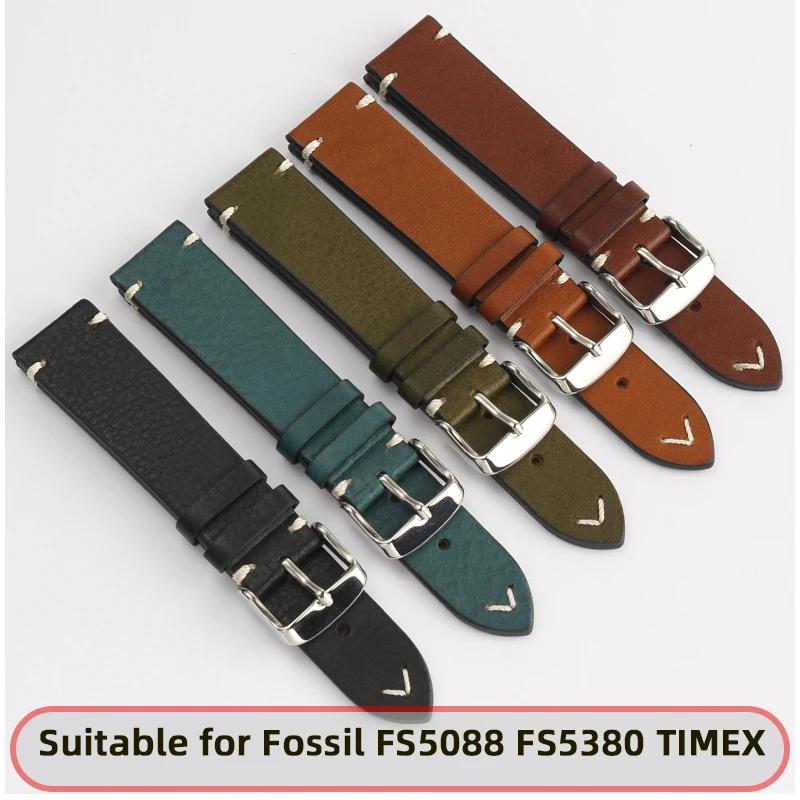 

Handmade Italian genuine leather strap suitable for Fossil FS5088 FS5380 men's TIMEX Quick Release 20 22mm wristband accessory20