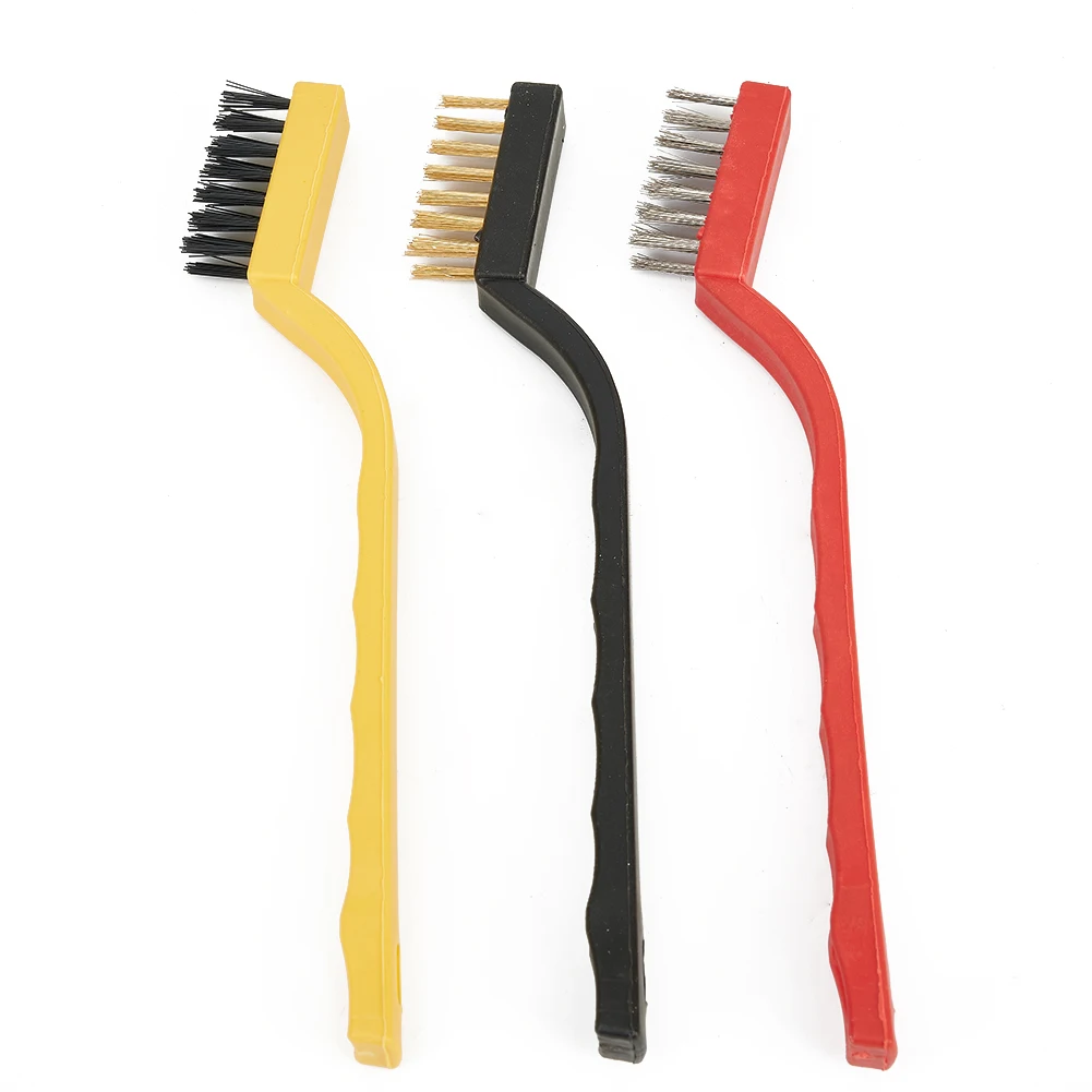 Versatile 7Inch Steel Wire Toothbrush Set for Rust Scale and Paint Removal Nylon Brass and Steel Wire Bristles 3pcs Pack