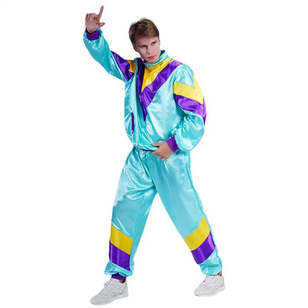 80S 90S Retro hip-hop Tracksuit Cosplay Costume Adult Jacket Pants Sportwear Outfits Halloween Carnival Suit For Men Male Adult