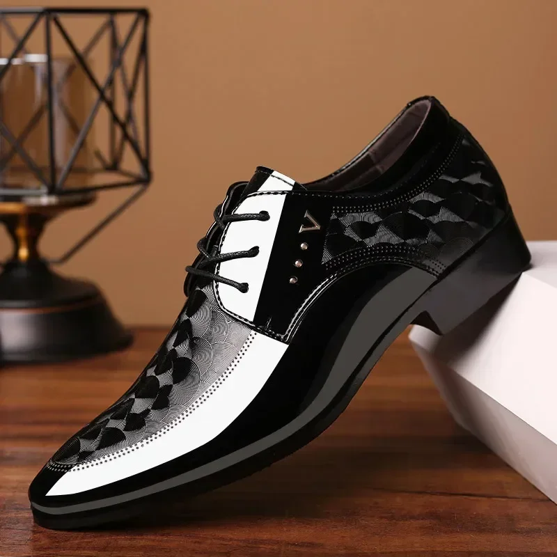 

Spring Autumn Shiny Leather Shoes Men's Business Formal Shoes Plus Size Men's Flats Breathable All-match Wedding Oxford Shoes