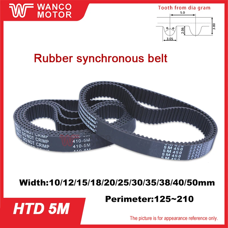 HTD 5M Timing Belt Length 125mm~210mm Width 10~50mm Rubber Closed Loop 5M Synchronous Belt for Pulley HTD5M