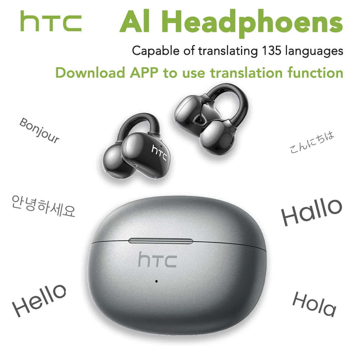 HTC NE55 Bluetooth наушники AI-переводчик наушники OWS зажим для ушей спортивные беспроводные наушники HD-вызов с микрофоном наушники-вкладыши