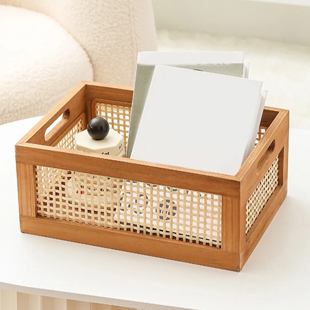 

Solid Wood Vintage Rattan Storage Box Bin Multifunctional Holder Bedroom Wicker Basket Bread Bins Clothes