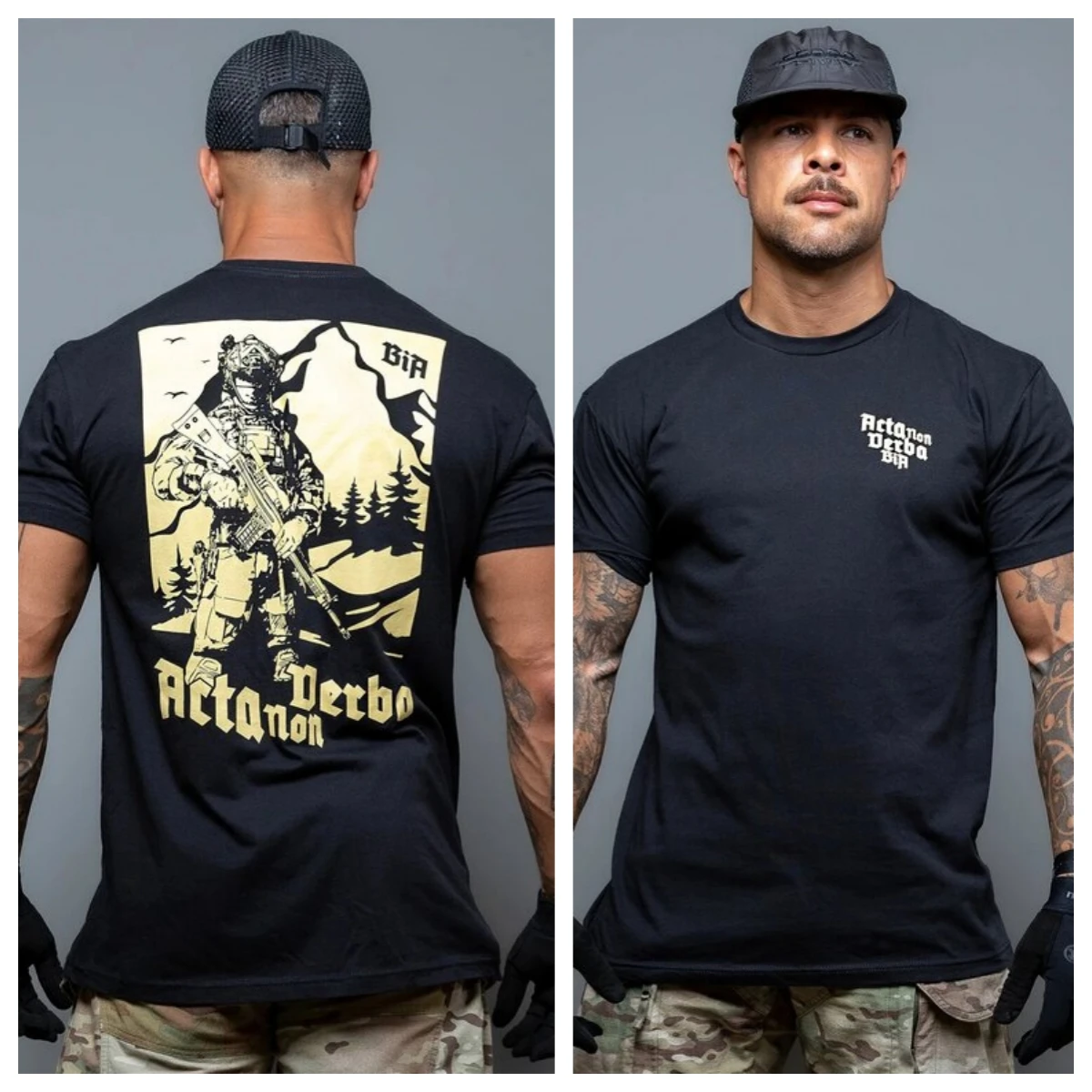 Black Brothers in Arms Acta Non Verba Military Tactics T-Shirt Cotton Graphic Tee Men Women Summer Streetwear