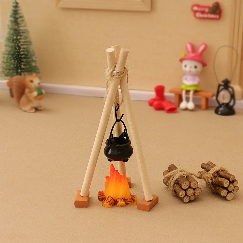 1 ชุด Micro Garden ภูมิทัศน์ตกแต่ง 1:12 ตุ๊กตา Camping Campfire ฉากรุ่น Miniature Bonfire เครื่องประดับ DIY อุปกรณ์เสริม