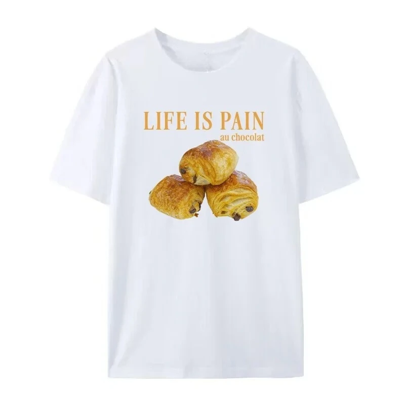 Pain Au Chocolat Funny Quotes T-Shirt Cute Food Graphic Tees Women Casual Croissant Bread Lover Shirt Unisex Summer Clothes Gift