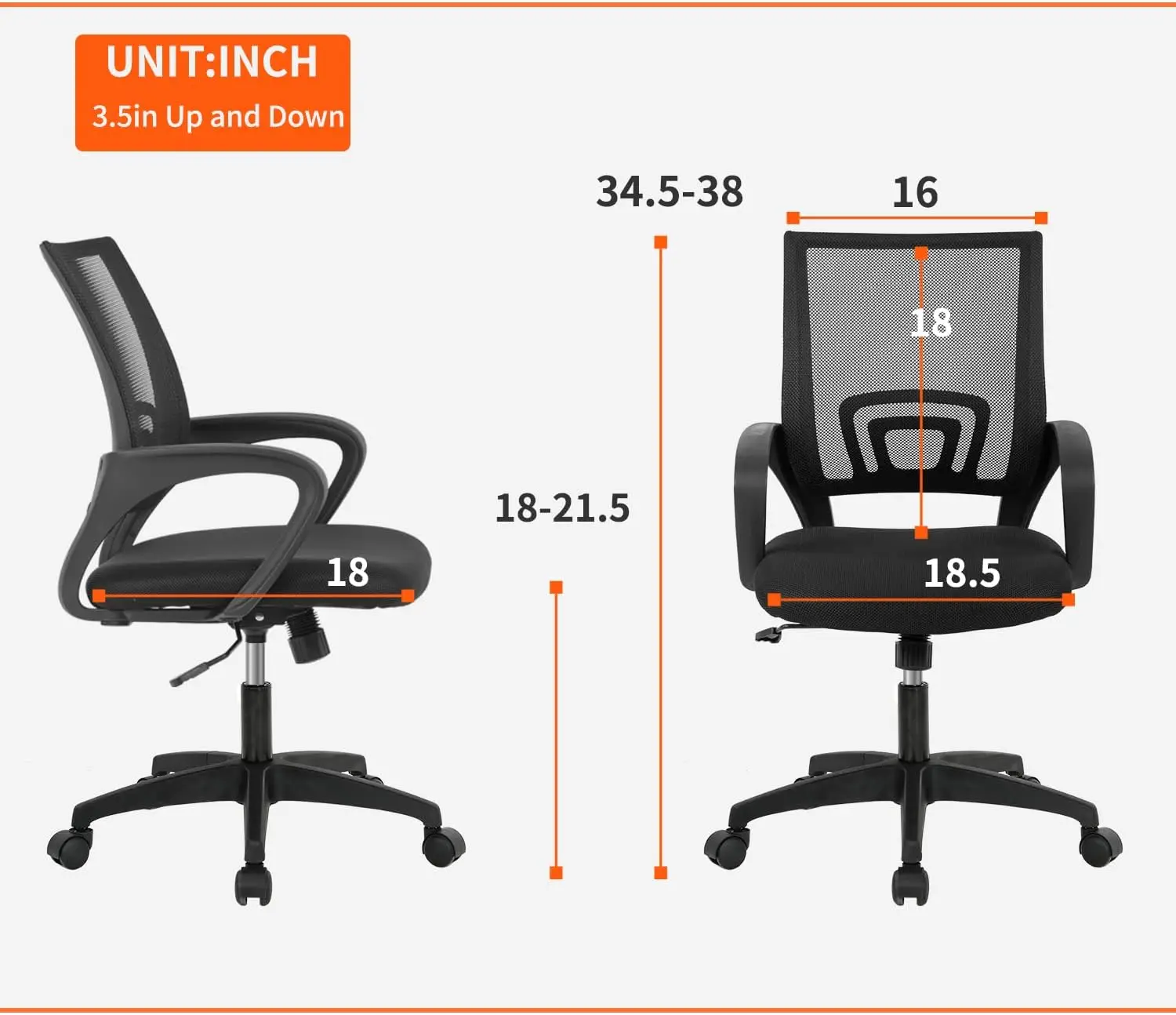 Home Office Chair Ergonomic Desk Chair Mesh Computer Chair with Lumbar Support Armrest Executive Rolling Swivel Adjustable Mid