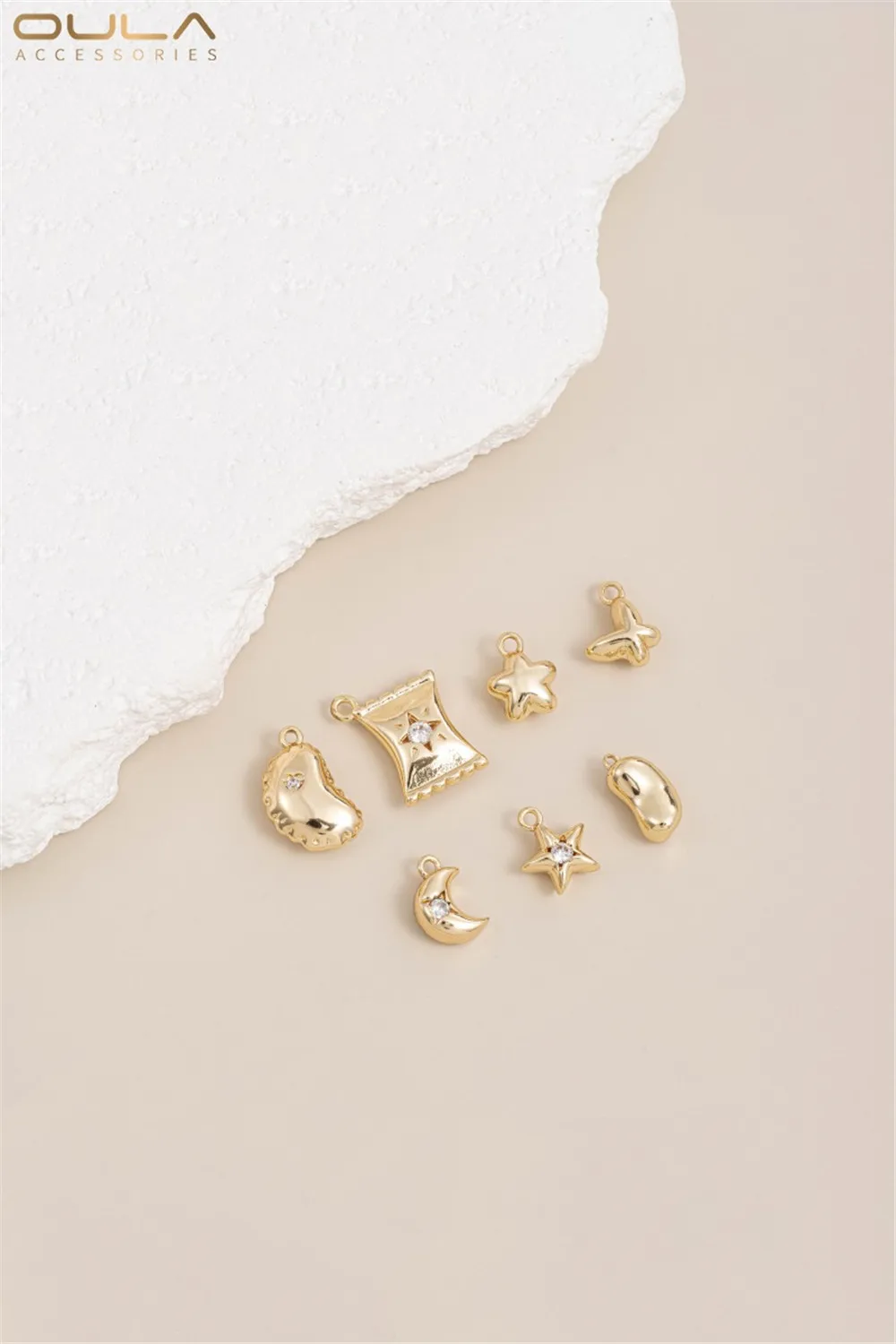 1pcs 14K Gold-Plated Star,ดวงจันทร์,ผีเสื้อ,ดอกไม้เล็กๆ,Pea,Candy จี้,สร้อยข้อมือ DIY,ขนาดเล็ก DROP SLIP จี้