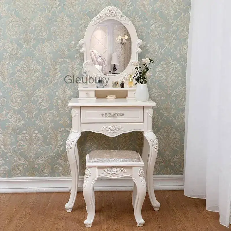Luxury Charm Dressing Table White Makeup Bedroom Classic Dressing Table European Nordic Tocador Maquillaje Bedroom Furniture