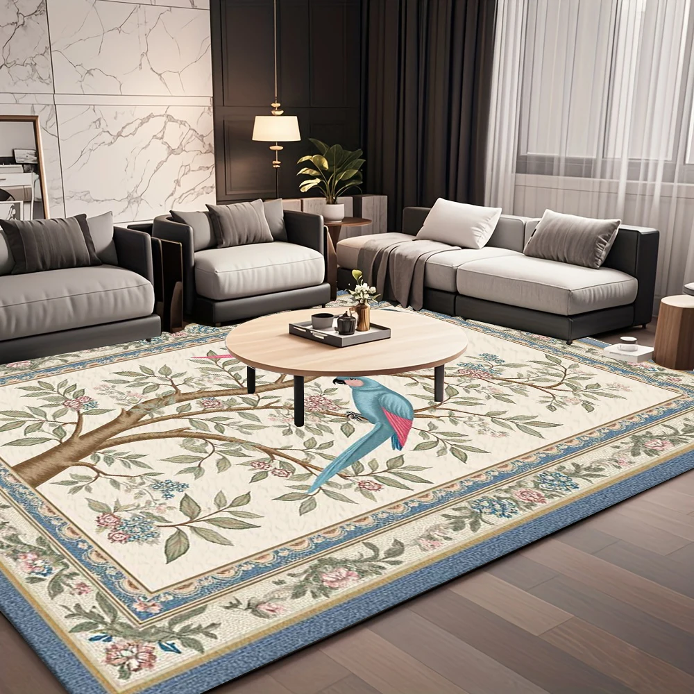 Vintage Parrot Bird Floral Tree Area Rug Decorative Border Floor Carpet For Living Room Bedroom Home Decor