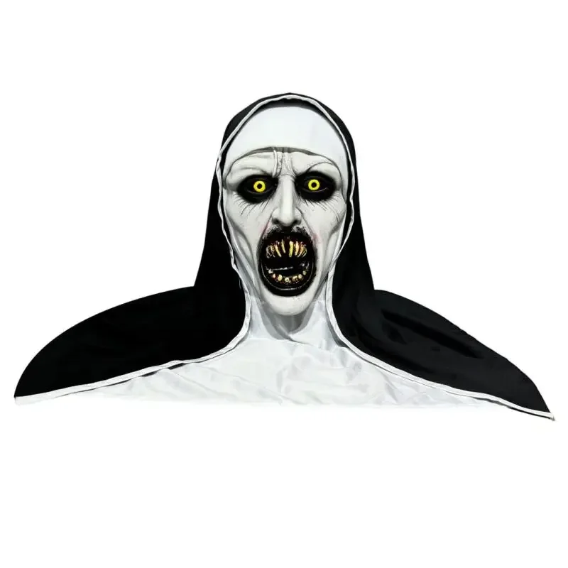 

Scary Nun Latex Mask with Cross Necklace and Nun Headpiece Halloween Costume Party Masquerade Nun Costume Accessories