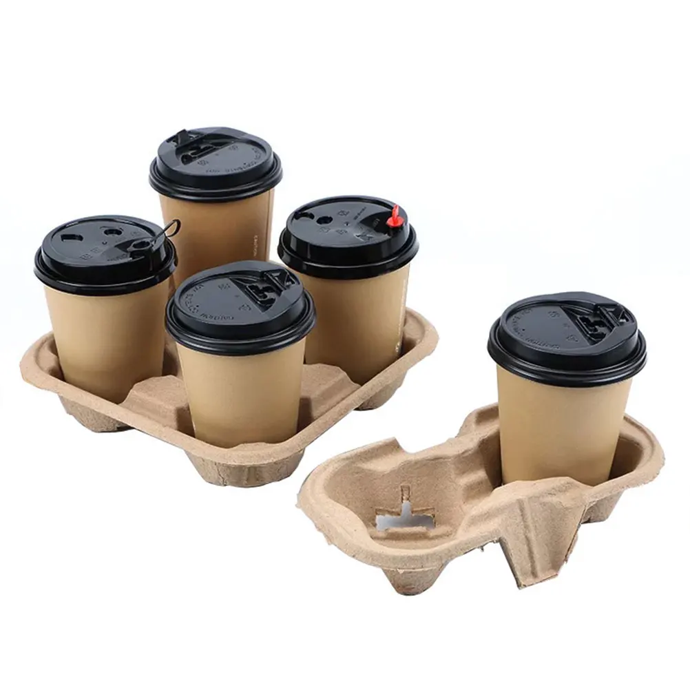 

25Pcs Four Cup Holder Tray Paper Pulp Durable Portable Takeout Coffee Cup Carrier Drink Packing Box Beverage Packing Box