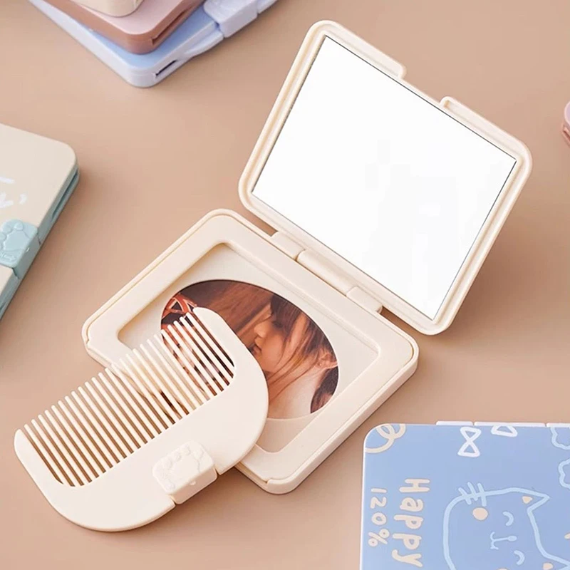 Folding Small Comb With Mirror Compact Pocket Size Portable Traveling Hair Brush Cosmetic Mirror Head Scalp Massager Relax Brush