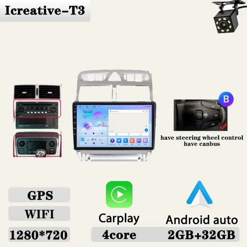 Autoradio voor Peugeot 307 307CC 307SW 2002-2013 Multimedia Carplay Speler Stereo Auto Audio Autoradio Android 9 ''navigatie GPS