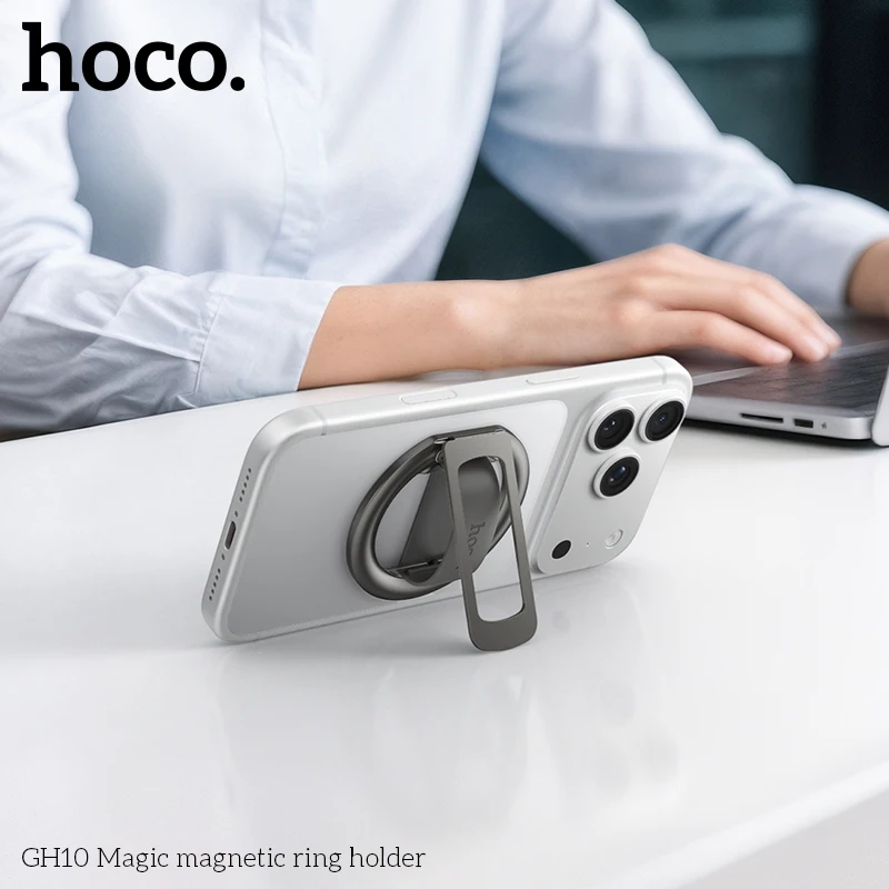 

HOCO GH10 Magnetic Finger Ring Holder Aluminum Alloy N52 Magnet Metal Mobile Phone Desktop Holder for Iphone 12-17 Pro Max