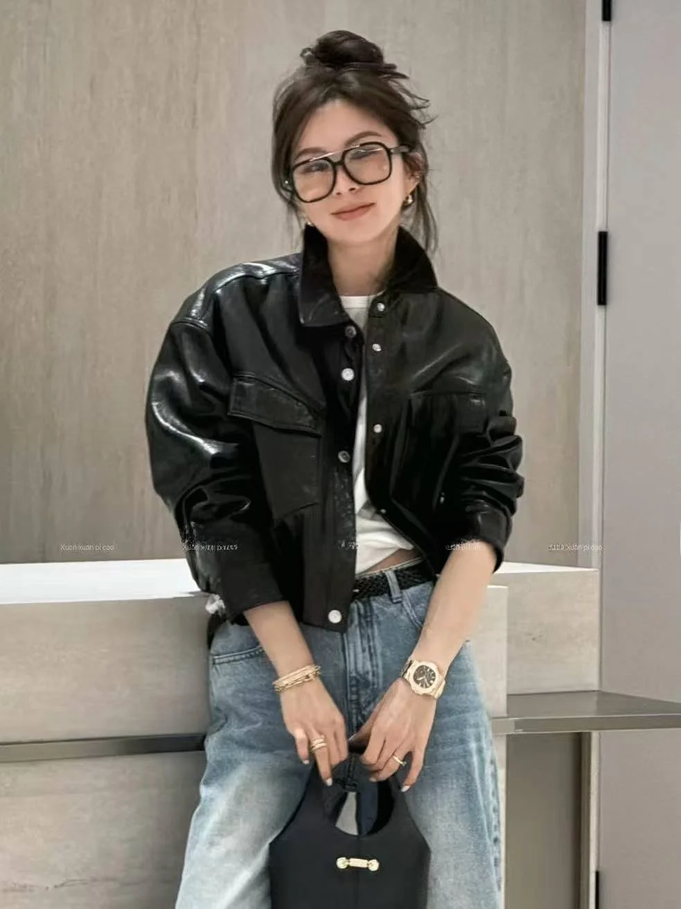 

2026 New Arrival Women's Genuine eepskin Biker Jaet ort Sle Versatile Faionable Motorcycle Coat Long Sve Zipper