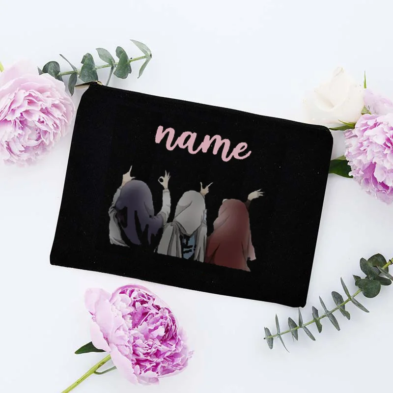 Personalizované hijabi děvče líčení brašna cestovní organizátor pouch muslimové dívčí dárky nestandartní jméno na zip pouches kosmetický pytle eid dárky