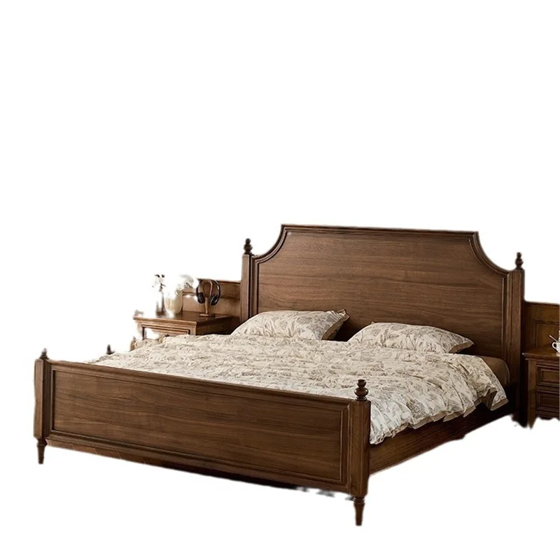 

Full solid wood double bed black walnut four-poster bed household bedroom shelf bed