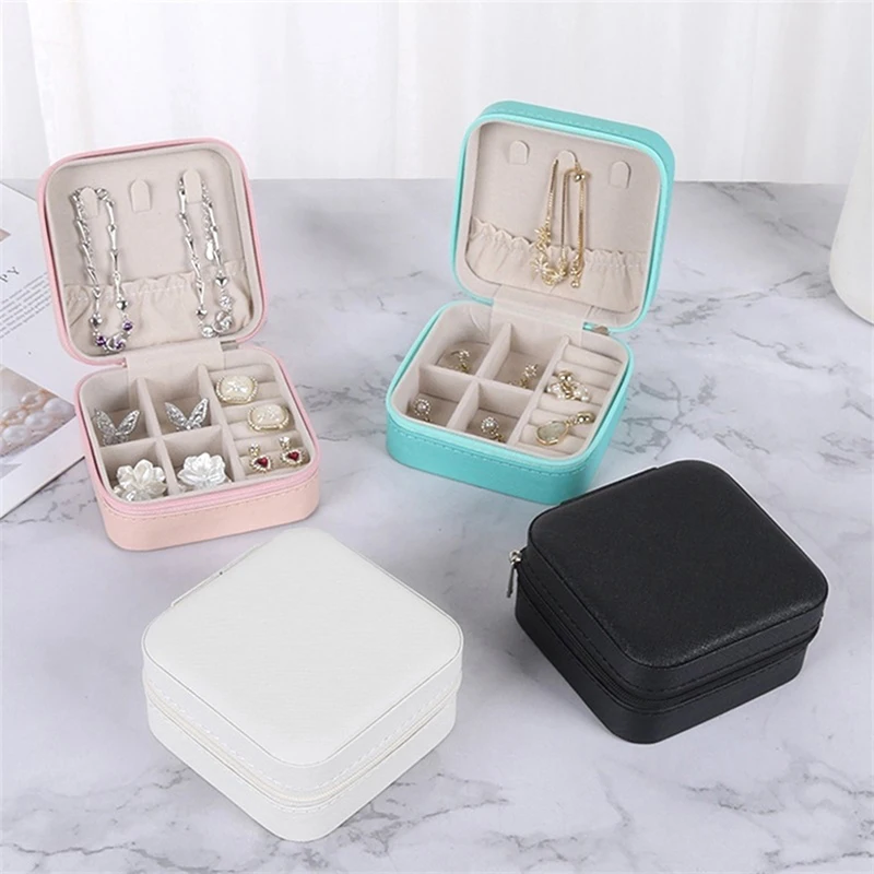 4 Colors Jewelry Storage Box Travel Organizer Jewelry Case Leather Storage Earrings Necklace Ring Jewelry Organizer Display