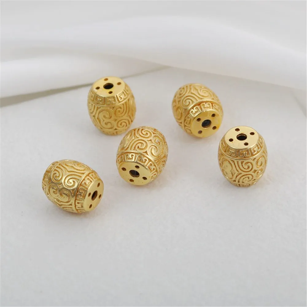 18K Gold Barrel-Shaped Rodada Beads, pérolas soltas para DIY pulseira e colar, Handmade Bead Separando Acessórios, 8x9mm