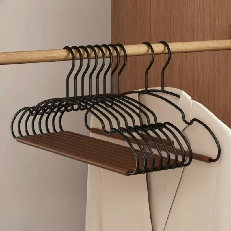 5pcs Luxury Wooden Iron Hangers,Semi-circular Shoulder-Protecting Hanger with Notch for Shirts Dress Bra,Non-Slip Drying Racks