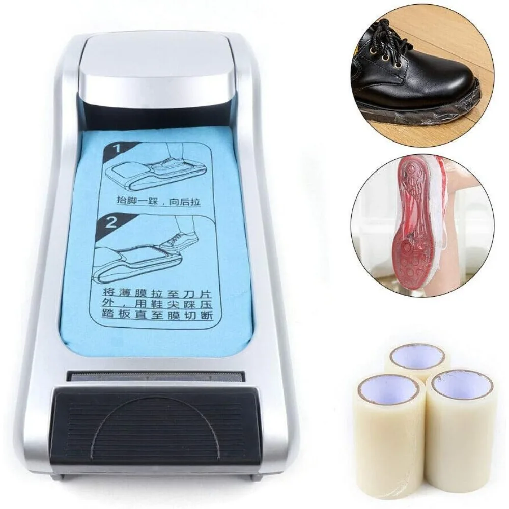 Automatic Shoe Cover Dispenser Shoe Film Machine with Shoe Membrane 3 rolls for Office Home Cleaning Tools