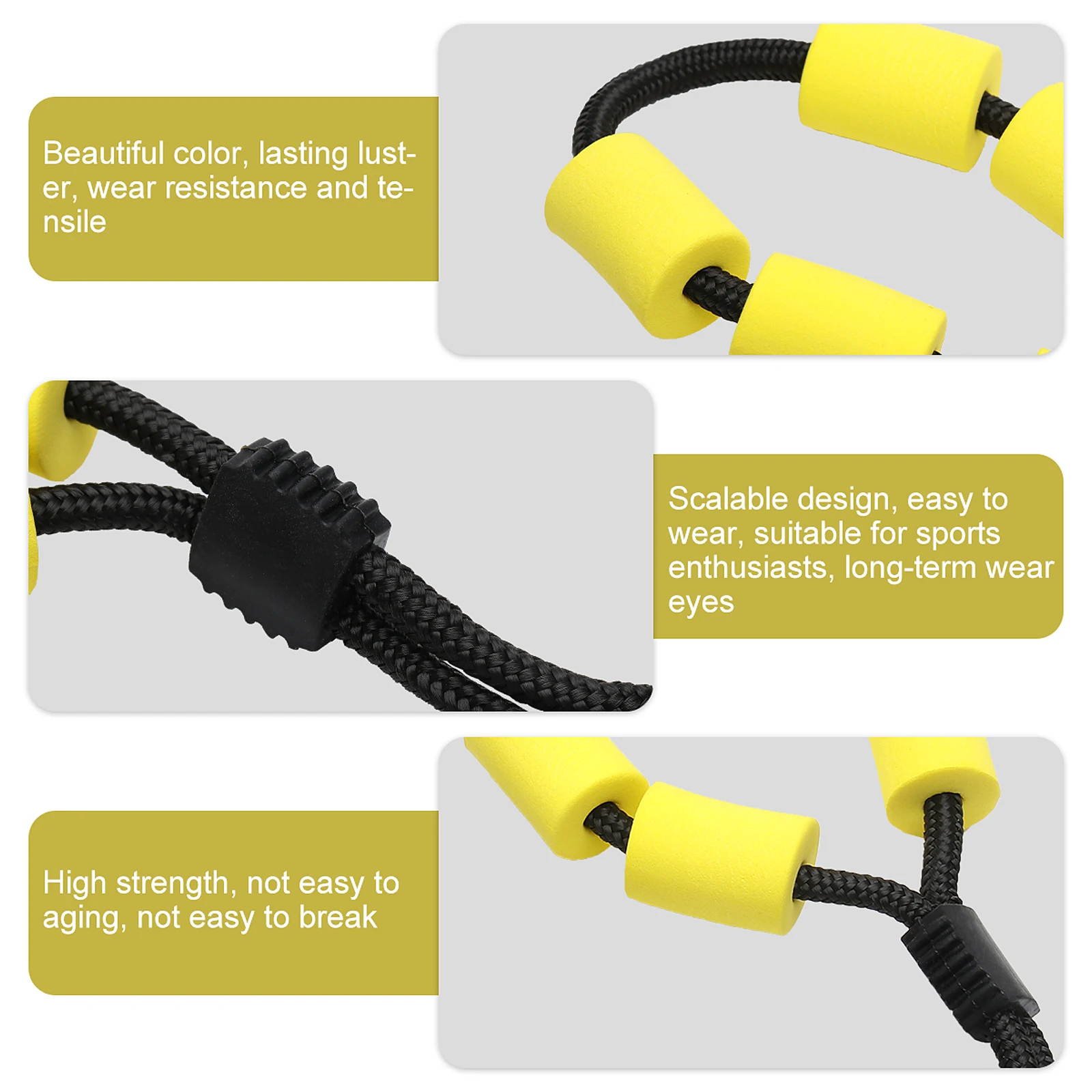 

8pcs Swimming Glasses Lanyard Floating Foam Chain Strap Yellow Fixed Size Adjustable Toggle Rope Durability Anti Sinking